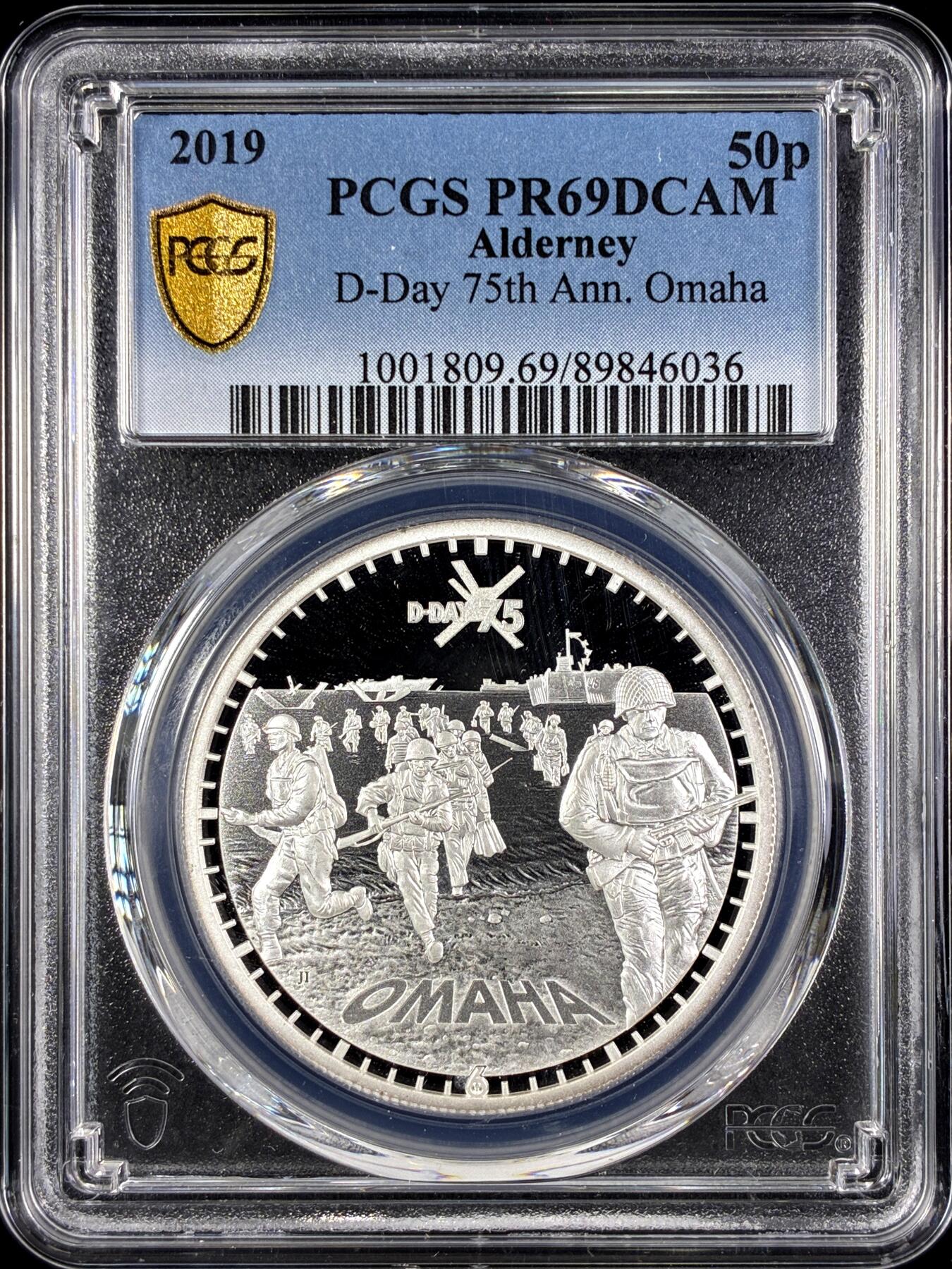 【雨安】【直播拍卖】【第0131期-评级币章】2026-04-04 周六 19:30 (金价1060, 银价18.08)  [评级现代] Alderney 奥尔德尼 50便士 2019年 D-Day PCGS-PR69DCAM 精制币