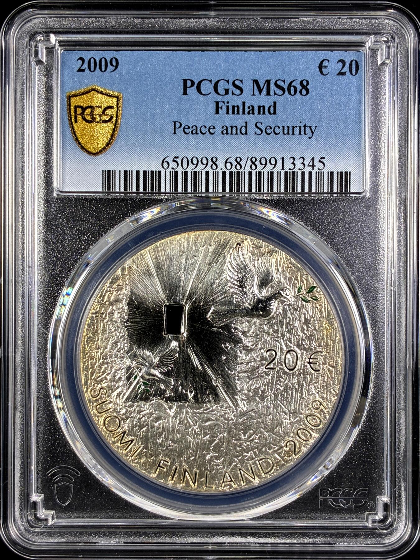 【雨安】【直播拍卖】【第0131期-评级币章】2026-04-04 周六 19:30 (金价1060, 银价18.08)  [评级欧元] Finland 欧元 芬兰 20欧元 2009年 和平与安全  PCGS-MS68