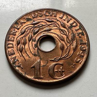 🌹外币初藏🌹🐯2026年第37场   每周二四六晚8️⃣点 接代拍 - 荷属东印度 1945年 1 分铜币 S版（旧金山造币厂）