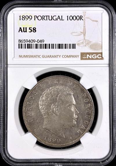 【雨安】【直播拍卖】【第0131期-评级币章】2026-04-04 周六 19:30 (金价1060, 银价18.08)  - [评级欧洲] Portugal 葡萄牙 1000瑞斯 1899年 卡洛斯一世  NGC-AU58
