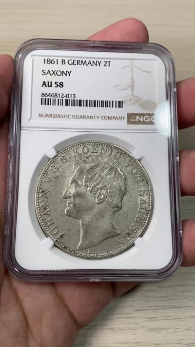 万国钱币拍卖第064期 NGC AU58 1861年德国萨克森双狮纹章流通2泰勒 仅单年发行的流通2t品种 好品异常稀少 原味淡彩转光依旧状态极赞