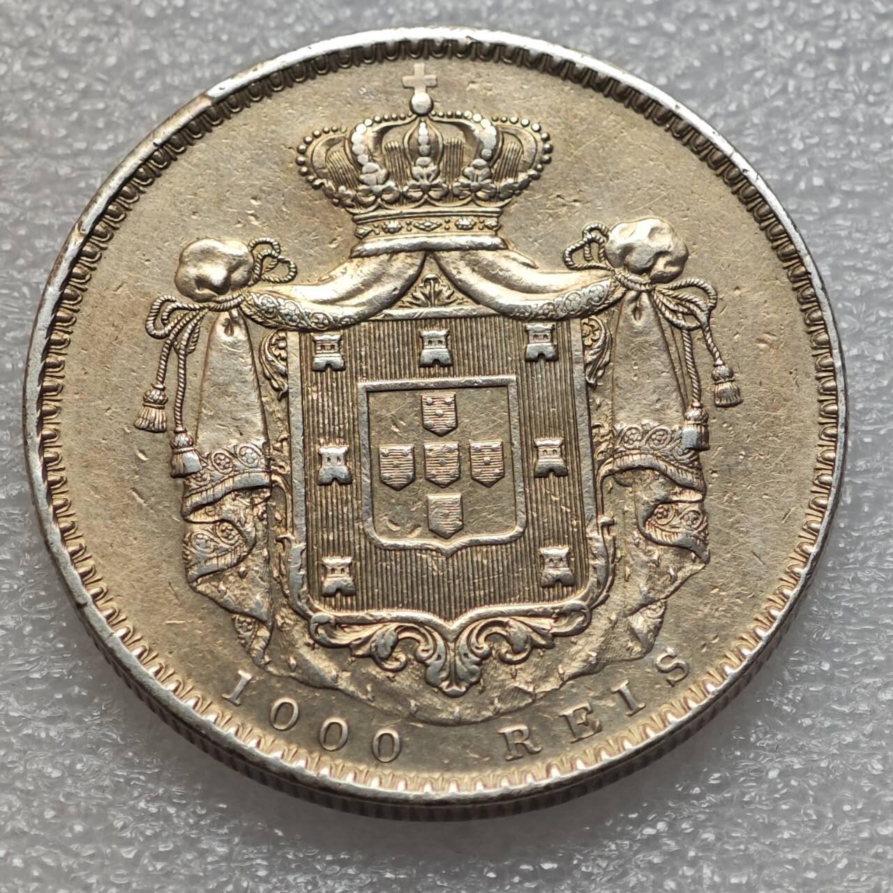  【淘币小摊】限时拍第八百九十二拍   教皇国塞舌尔加纳危地马拉场    每周一统一发货 葡萄牙1844年玛丽亚二世1000雷斯大银币 km472