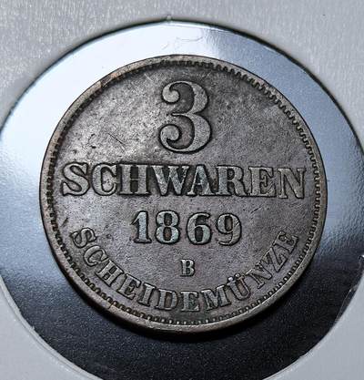外国优质银币克朗币纪念章，每周六晚九点倒数截拍，满百包邮可寄存，持续收拍 - 德意志奥尔登堡大公国1869年3芬尼铜币，彼得二世在位时期铸造，属地方流通辅币，是德意志统一前邦国货币体系的实物见证。