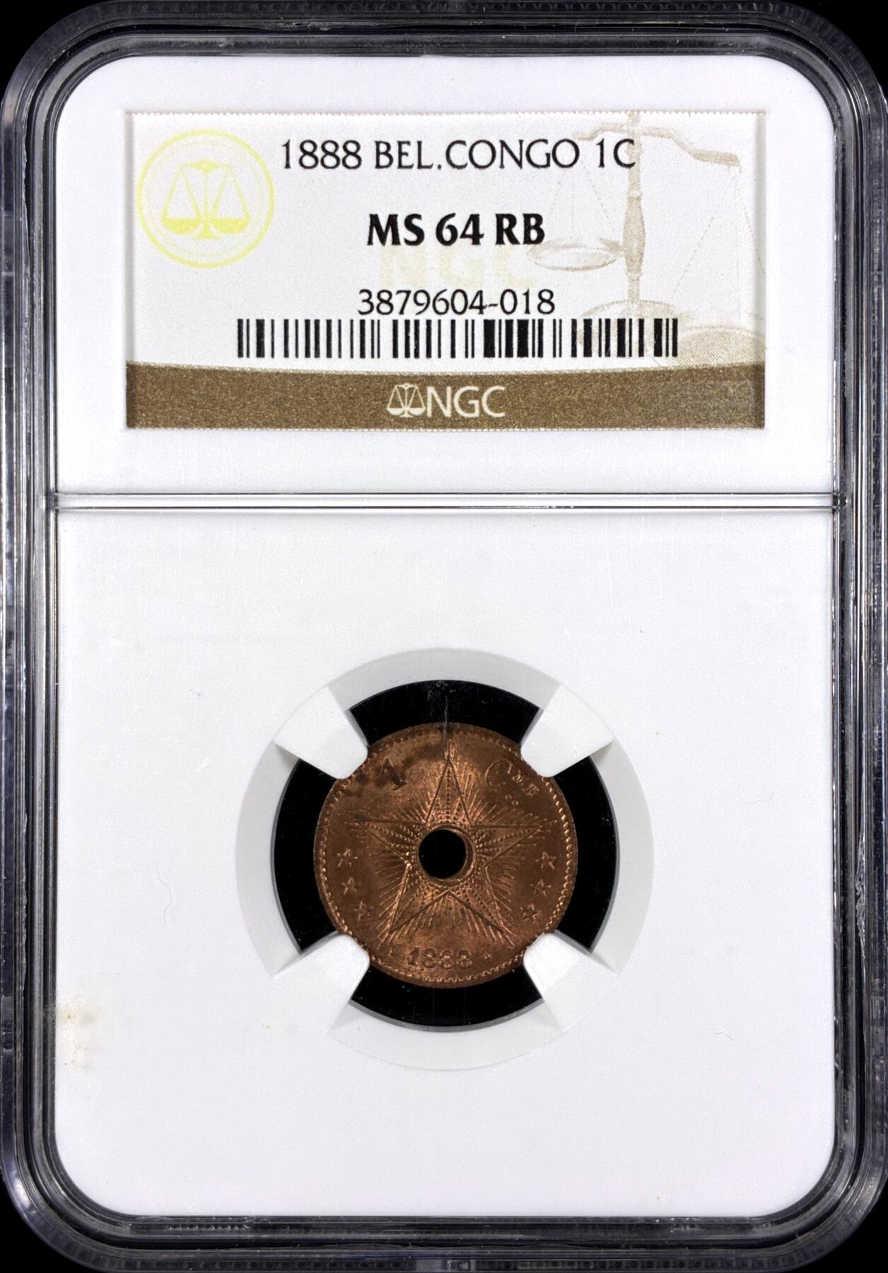 【雨安】【直播拍卖】【第0131期-评级币章】2026-04-04 周六 19:30 (金价1060, 银价18.08)  [评级非洲] Belgian Congo 比属刚果 1分 1888年  NGC-MS64