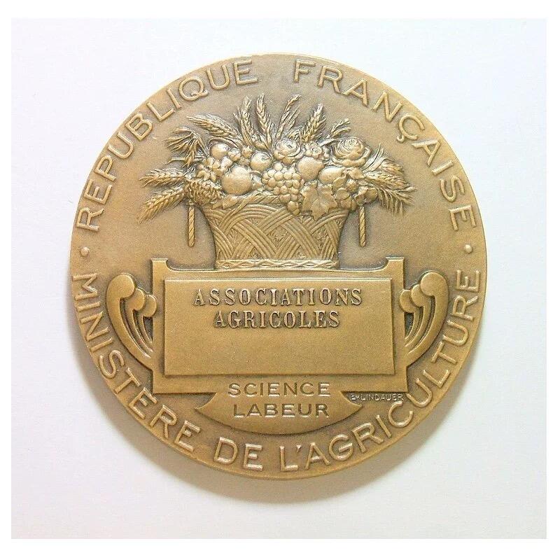 可评级 法国1900年前后 谷物播种男神高浮雕精制大铜章 50MM