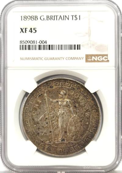 博洋堂世界钱币拍卖第167期（全场包邮） - NGC XF45 英国贸易银1898年B版站洋银币，浓郁酱彩包浆，极品45分状态
