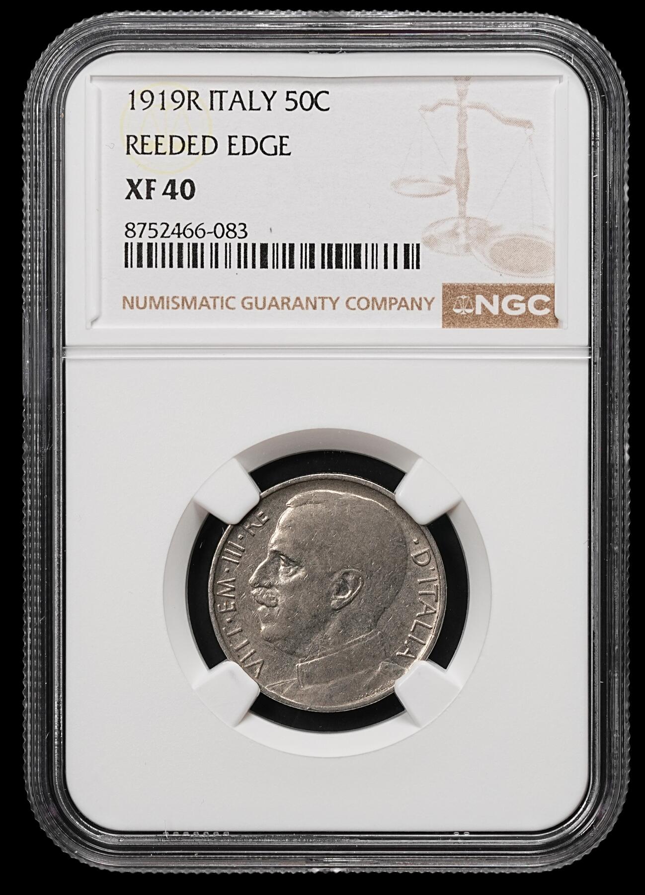 修遠堂世界钱币第110期 NGC XF40 1919年意大利50分，稀少齿边版