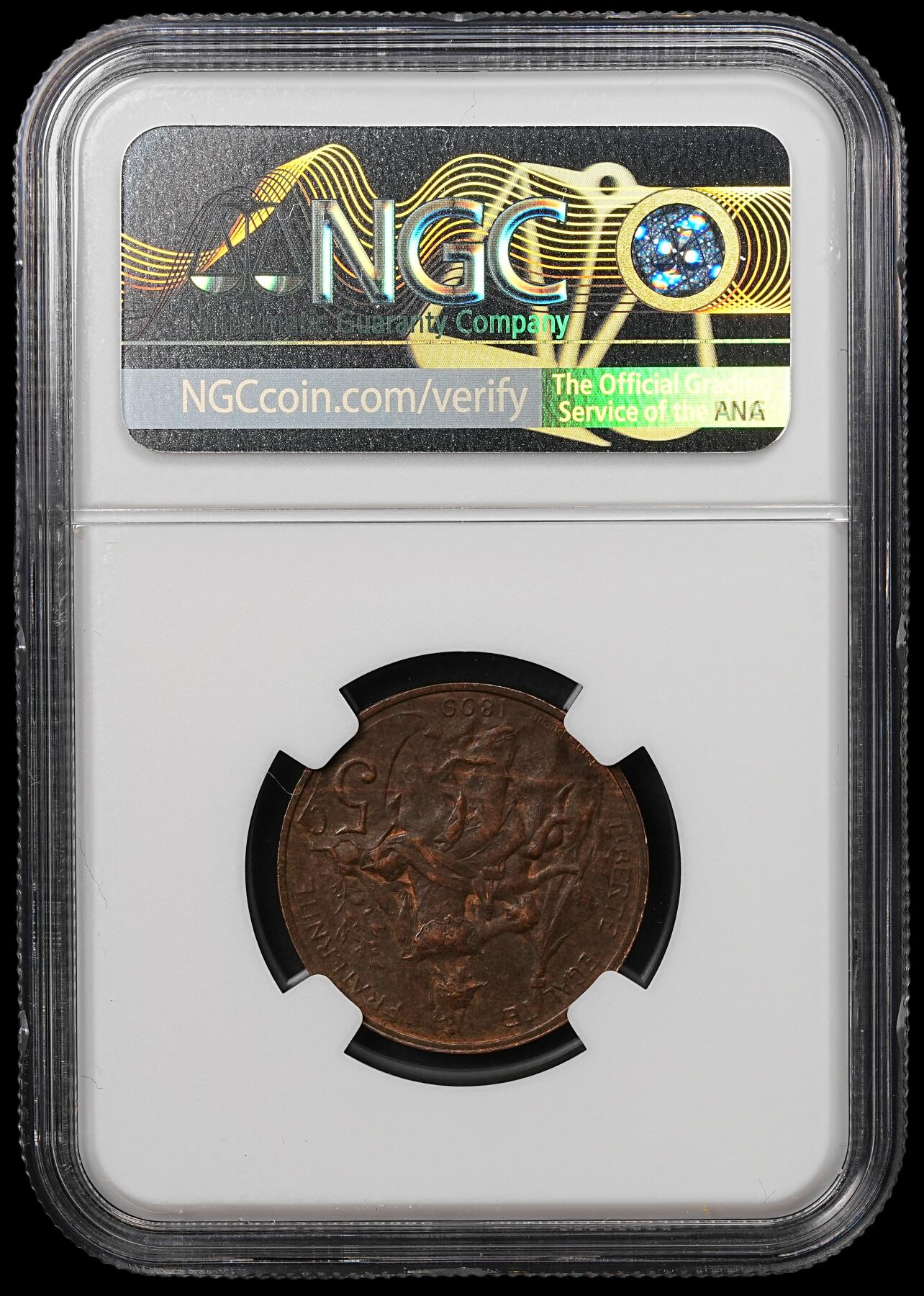 修遠堂世界钱币第110期 NGC AU58BN 1899年法国5分铜币