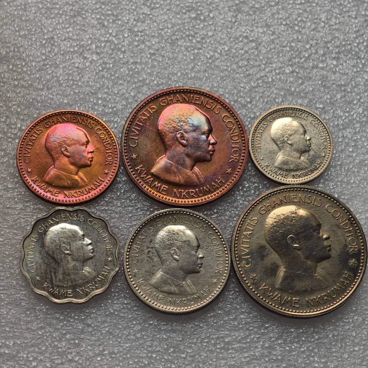  【淘币小摊】限时拍第八百九十二拍   教皇国塞舌尔加纳危地马拉场    每周一统一发货 加纳1958年精制套币6枚发行量2万套 km1-6