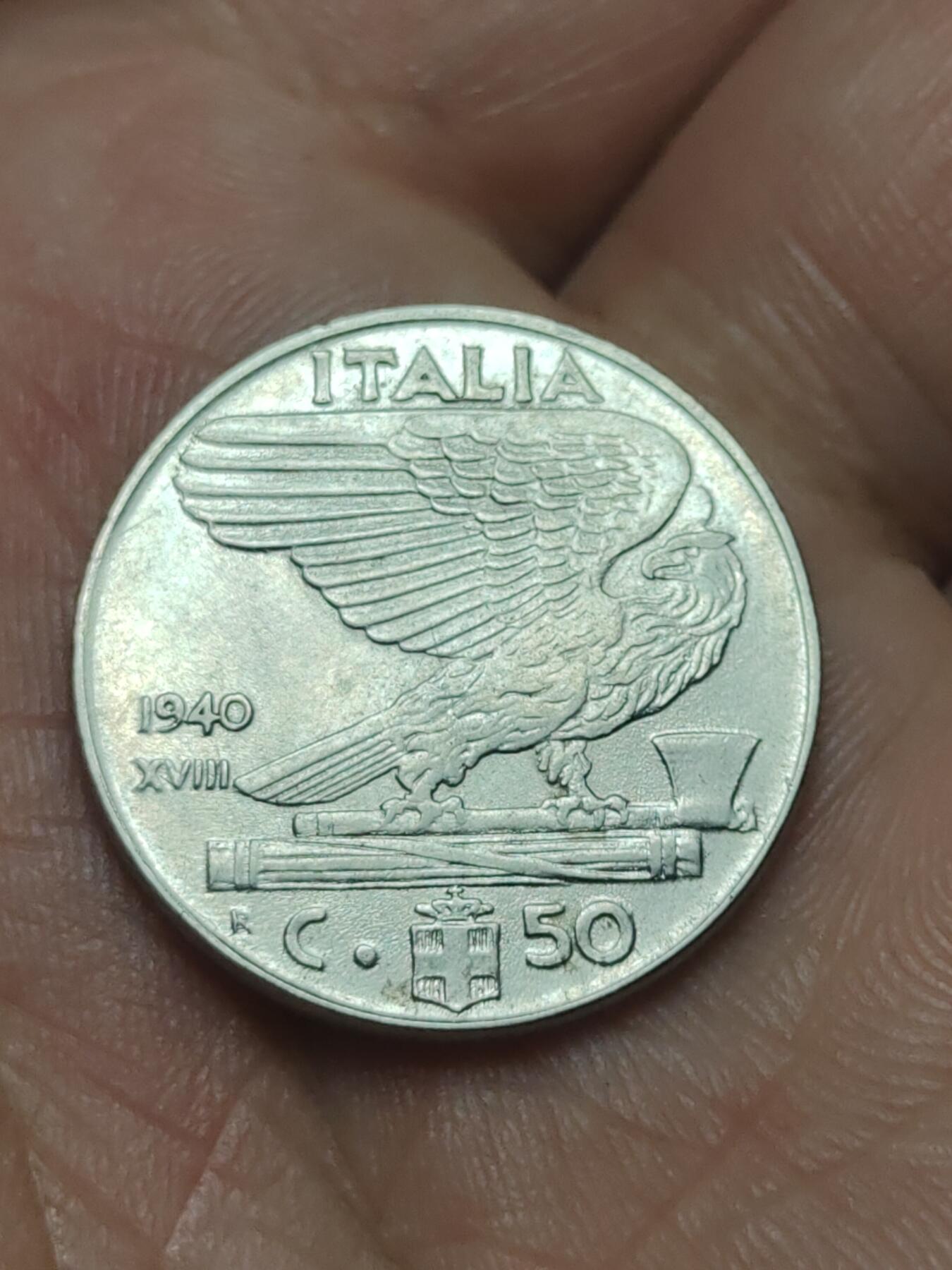 2026年第四十场(总第二百零九场）外国好品散币场(免佣金) 意大利王国1940年50分(维托里奥·埃马努埃莱三世第四版，R标罗马造，有磁版)