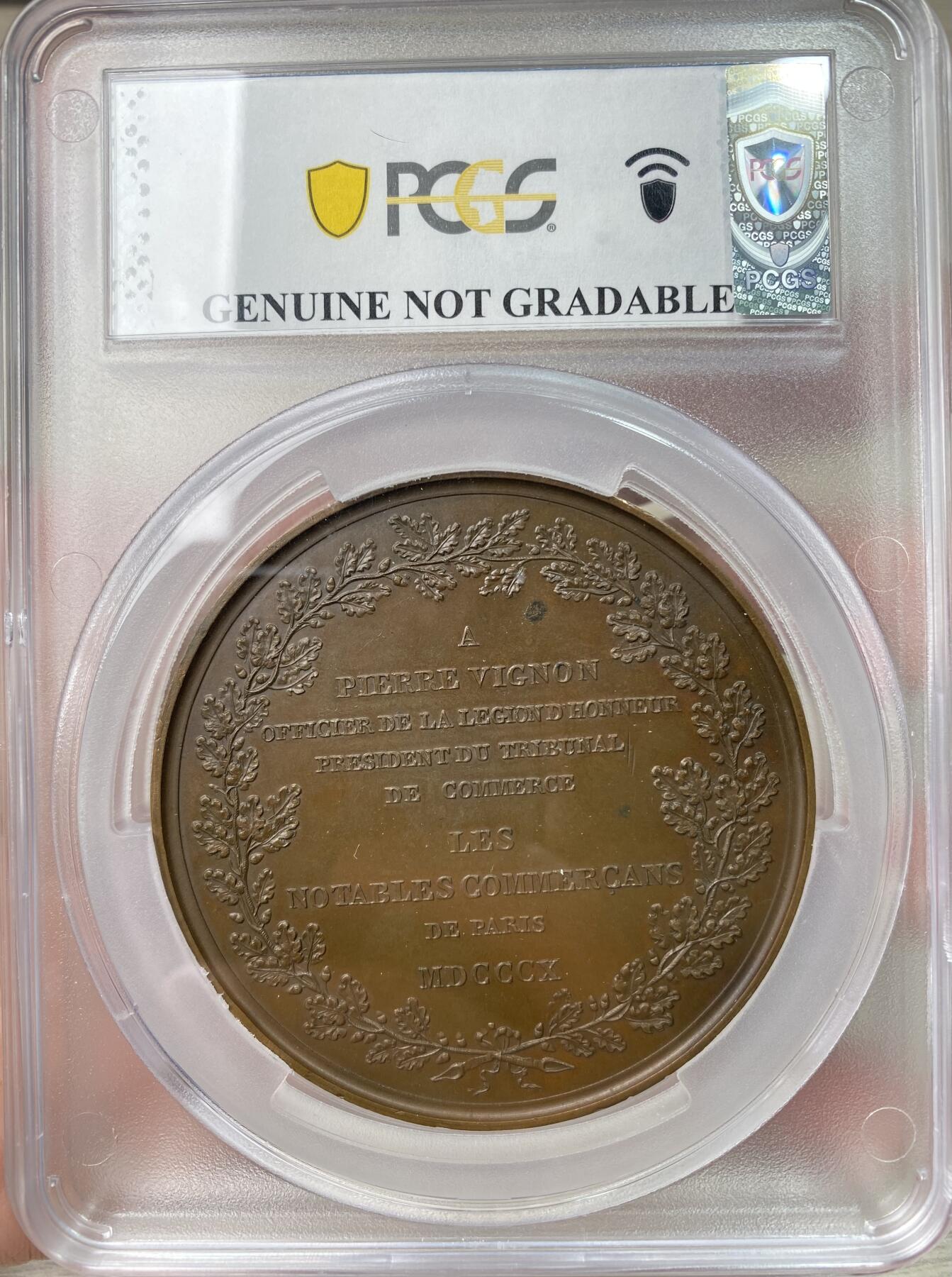 万国钱币拍卖第064期 PCGS UNCD 1810年法国拿破仑一世纪念巴黎商事法院院长皮埃尔·维农大铜章 大规格68MM