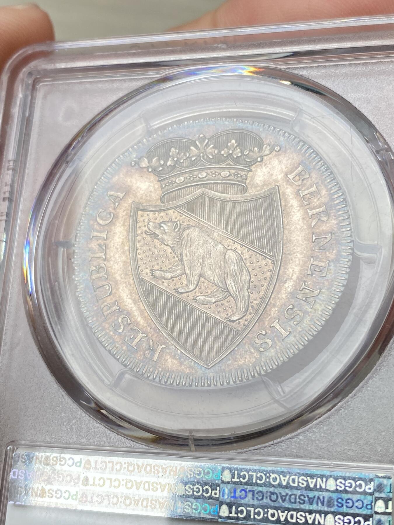 万国钱币拍卖第064期 PCGS MS64+ 1796年瑞士伯尔尼雇佣兵半泰勒 经典伯尔尼熊仔 原味欧陆渐进式晚霞彩包浆 顶级打制收藏级 PC唯一亚军分更高仅一枚