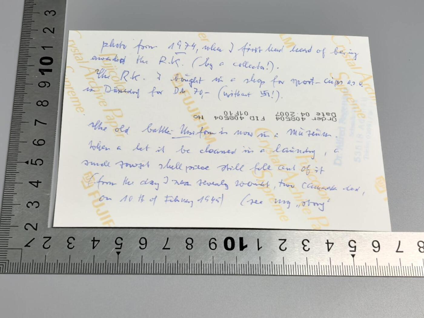 小驴勋章奖章收藏4月4日周六晚六点拍卖（珍爱和平，收藏战争，铭记历史，勿忘国耻，忠党爱国。有偿代拍，送拍规则在简介最后，参拍须阅读规则后再参拍，关系到运费包装发货时效真假辨别等关键信息，拍卖时不再发原图，看大图店主微信码在拍卖店铺介绍里） 骑士铁十字勋章获得者战后签名照