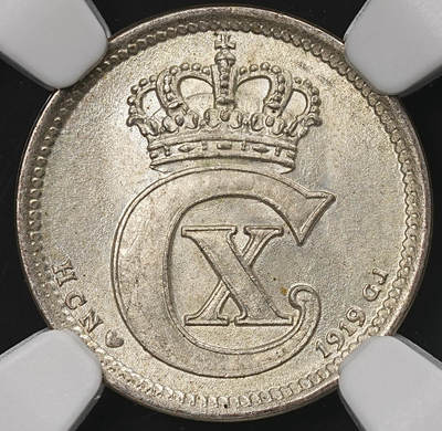 修遠堂世界钱币第110期 - NGC MS66 1919年丹麦10欧尔银币 高分收藏级