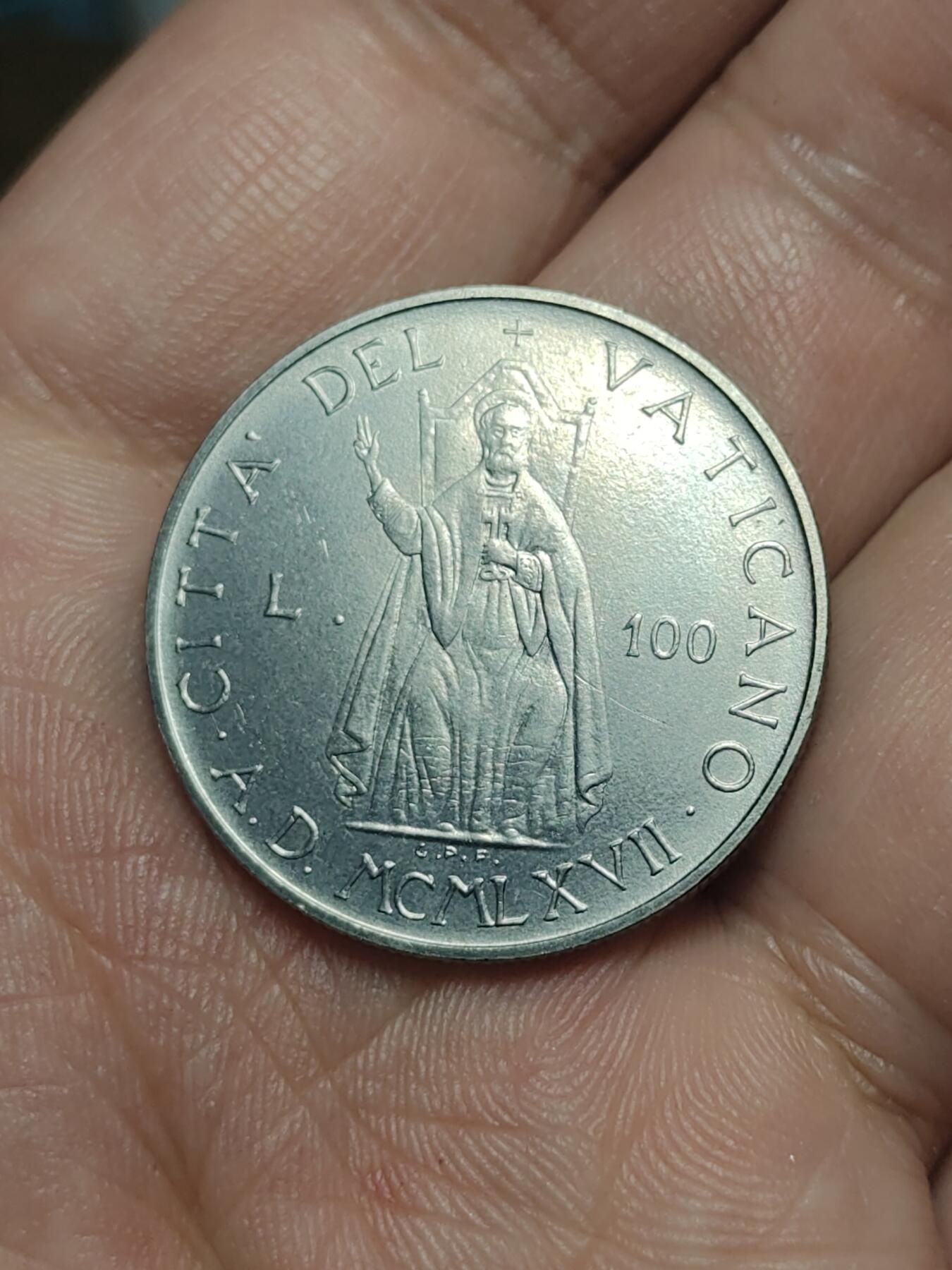 2026年第四十场(总第二百零九场）外国好品散币场(免佣金) 梵蒂冈🇻🇦1967年100里拉(保罗六世时期第四版)