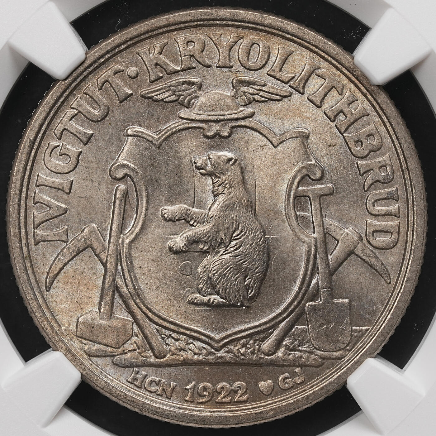 修遠堂世界钱币第110期 NGC MS64 格陵兰伊维格图特冰晶石矿业公司10克朗代用币