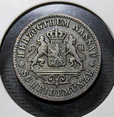 外国优质银币克朗币纪念章，每周六晚九点倒数截拍，满百包邮可寄存，持续收拍 - 德意志拿骚公国1862年1克鲁泽铜币，正面为公国双狮盾徽，背面标注面值，是德意志统一前邦国流通币，见证了德意志邦联时期的货币格局。