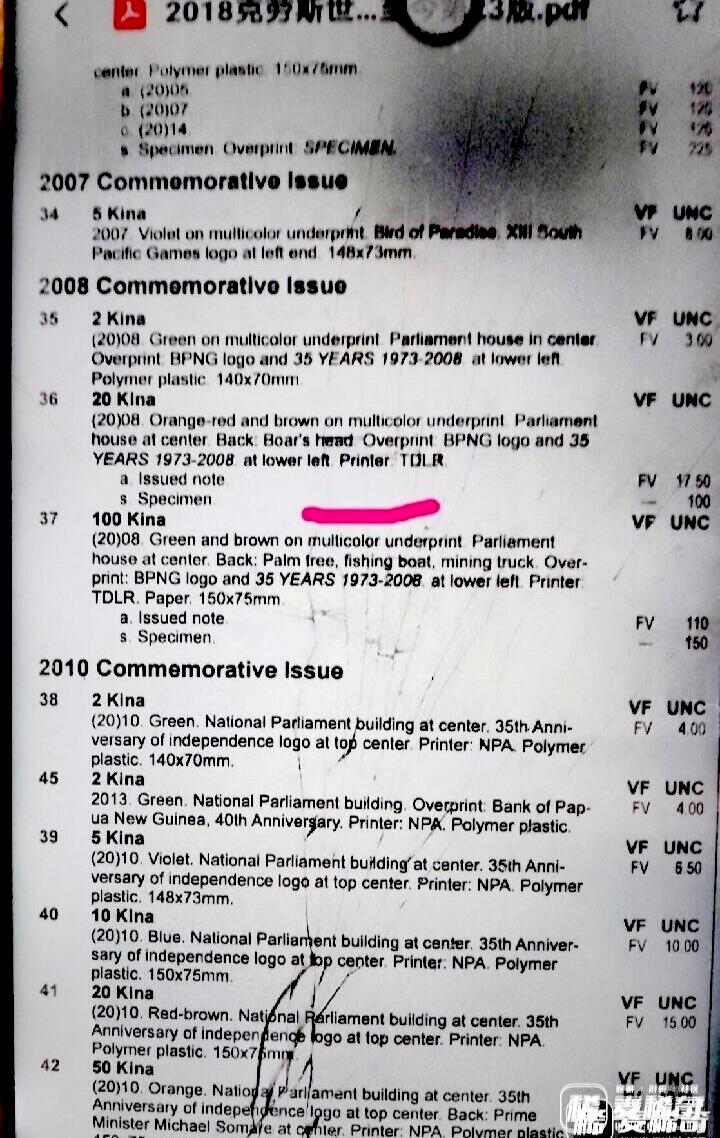 全新巴布亚新几内亚2008年20基纳靓品纸币