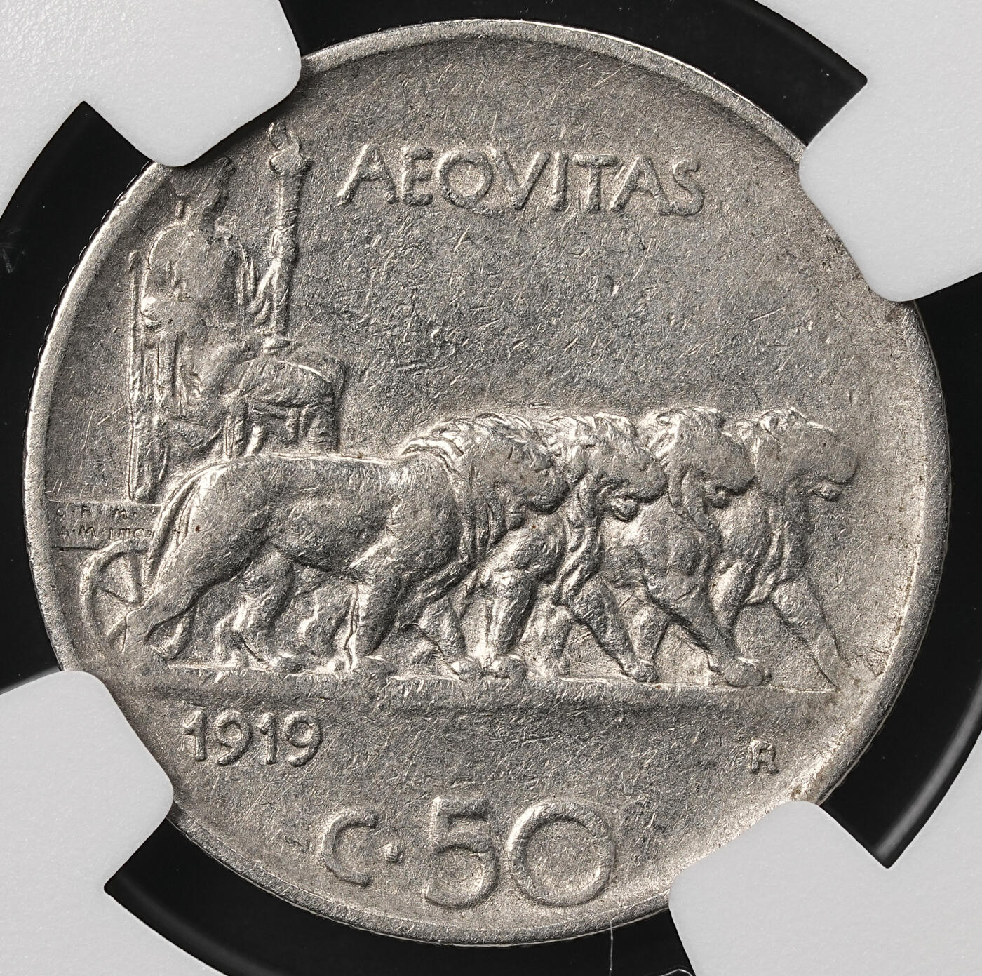 修遠堂世界钱币第110期 NGC XF45 1919年意大利50分，稀少齿边版