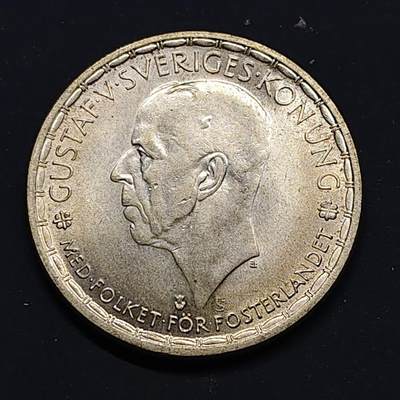 【全场包邮】纯粹捡漏拍518场 - 瑞典1947年古斯塔夫五世2克朗银币【31毫米14克40%】