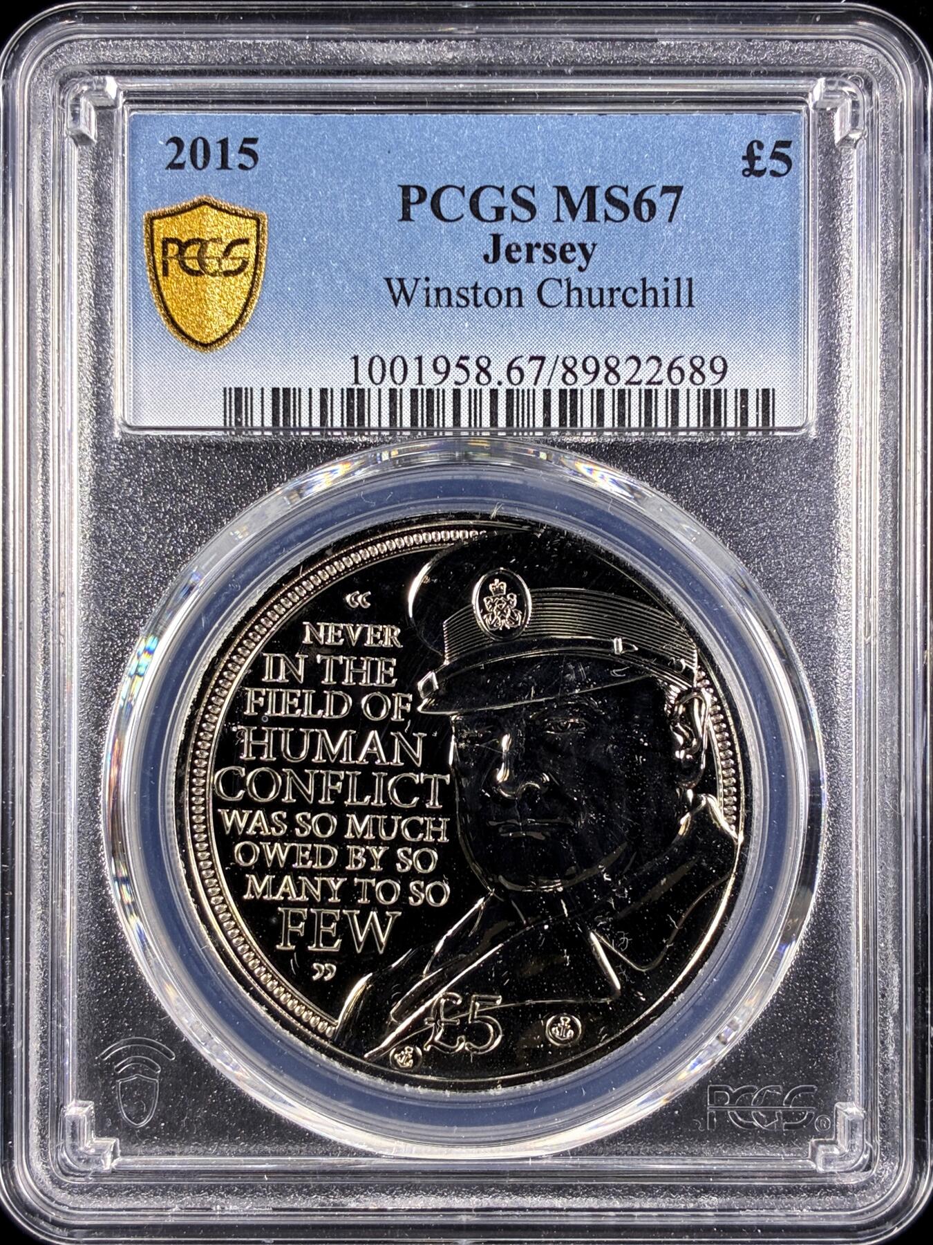 【雨安】【直播拍卖】【第0131期-评级币章】2026-04-04 周六 19:30 (金价1060, 银价18.08)  [评级现代] Jersey 泽西 5镑 2015年 丘吉尔  PCGS-MS67