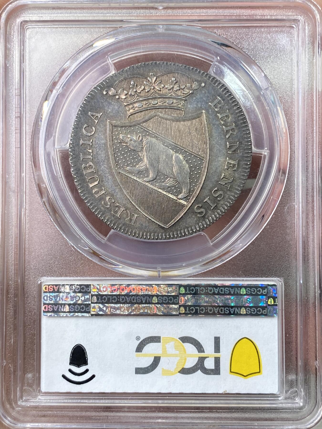 万国钱币拍卖第064期 PCGS MS64+ 1796年瑞士伯尔尼雇佣兵半泰勒 经典伯尔尼熊仔 原味欧陆渐进式晚霞彩包浆 顶级打制收藏级 PC唯一亚军分更高仅一枚