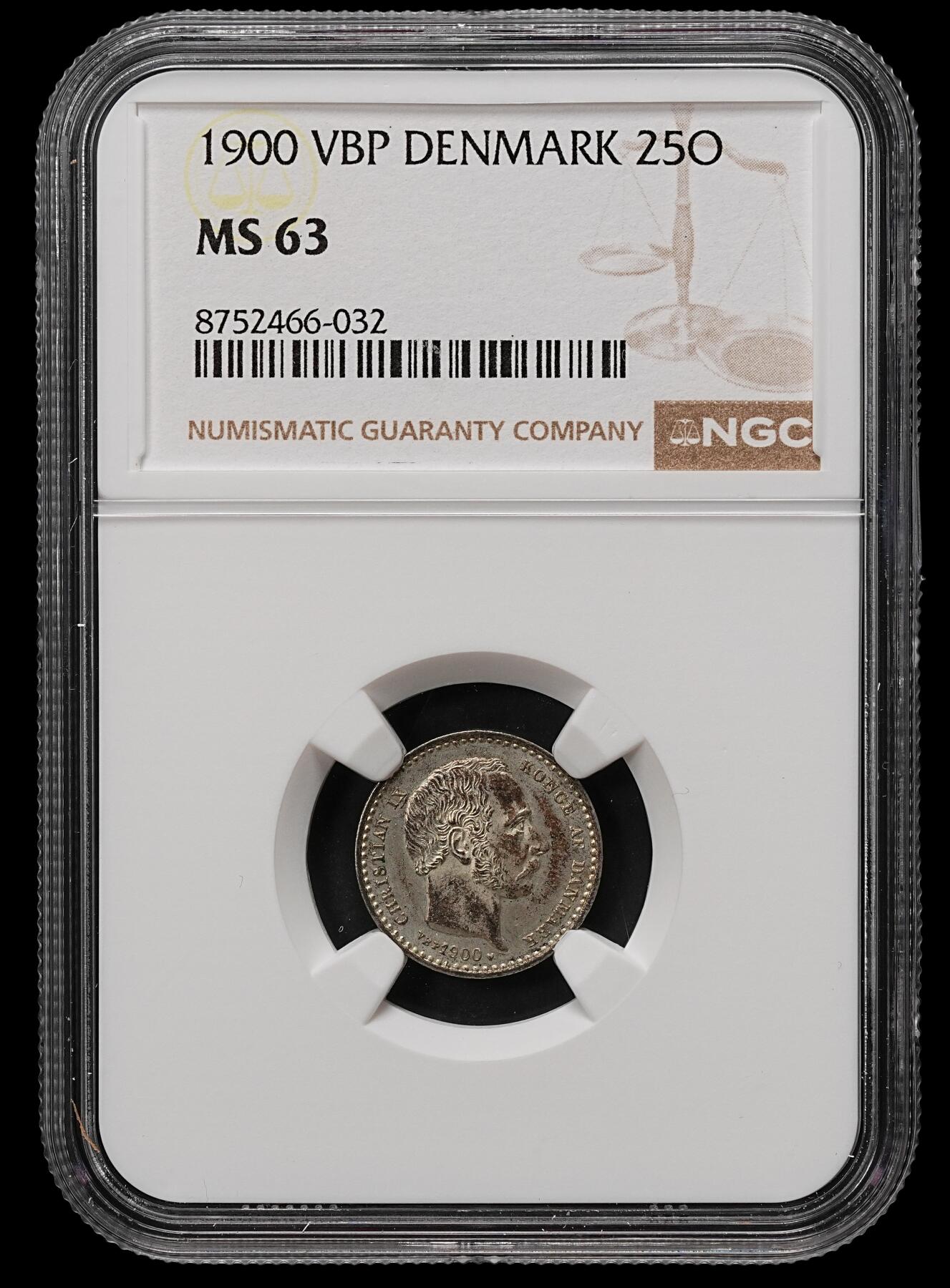 修遠堂世界钱币第110期 NGC MS63  1900年丹麦海豚25欧尔银币