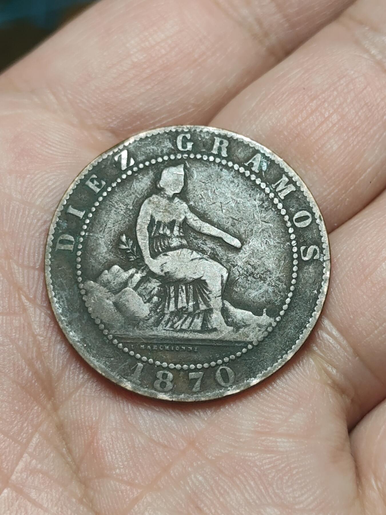 2026年第四十场(总第二百零九场）外国好品散币场(免佣金) 西班牙1870单年份10分(临时政府时期，OM标八角星版，巴塞罗那造)