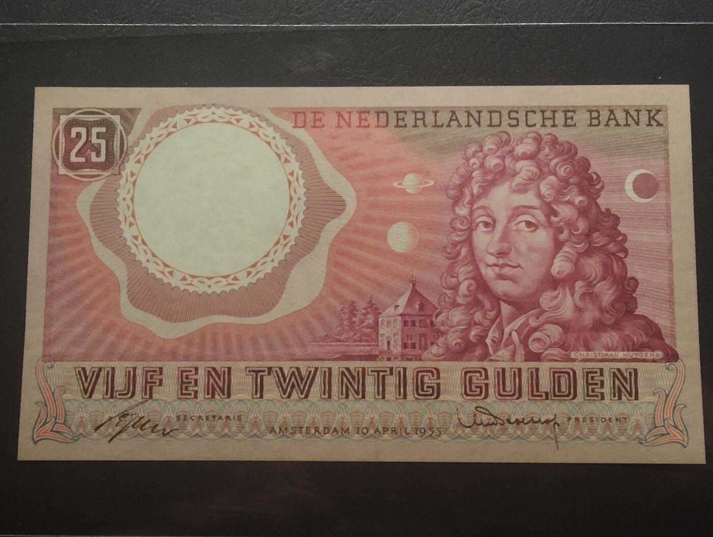 2026四月第一期，总222期 荷兰1955年25盾UNC 天文学家惠更斯