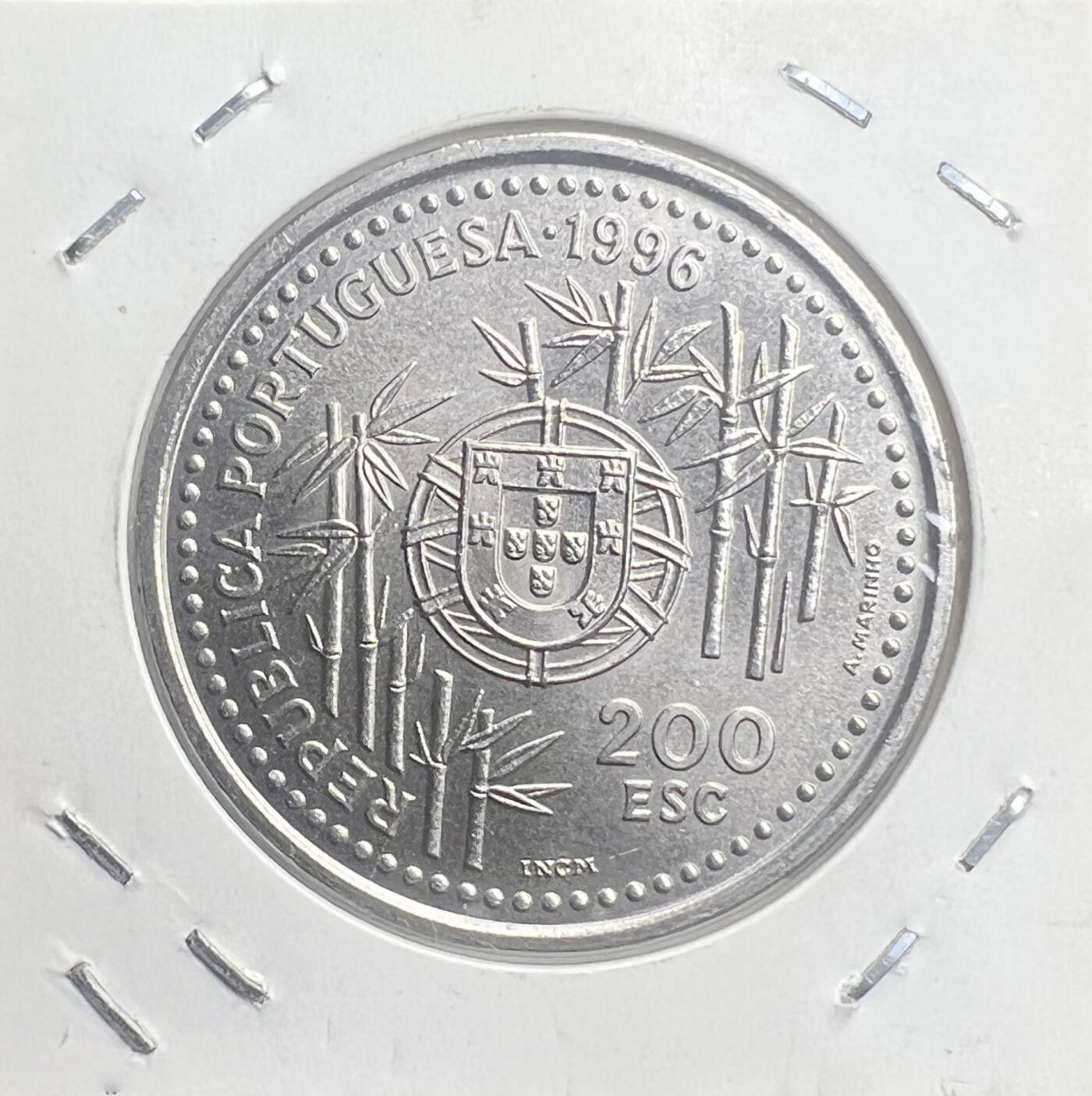 1996 年葡萄牙 200 埃斯库多纪念币 发现中国 1513 中葡文化交流 欧洲钱币