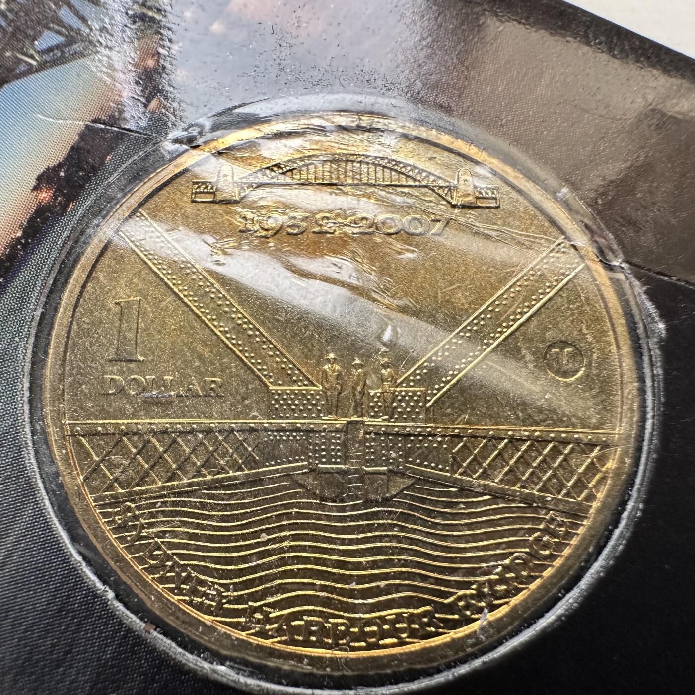 🌹外币初藏🌹🐯2026年第37场   每周二四六晚8️⃣点 接代拍 澳大利亚 2007年 悉尼海港大桥建成75周年 M厂版 1元纪念币 原装卡 墨尔本造币厂 币面有划伤