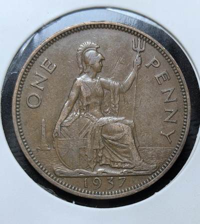 外国优质银币克朗币纪念章，每周六晚九点倒数截拍，满百包邮可寄存，持续收拍 - 英国乔治六世1937年1 便士铜币，正面为英王乔治六世像，背面是不列颠女神坐像，是乔治六世登基首年、二战前夕英国的经典流通辅币，见证了帝国历史。