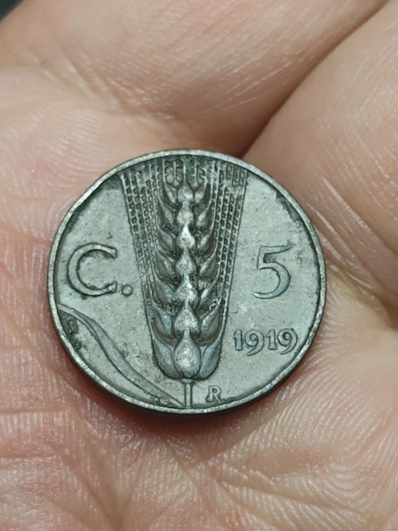 2026年第四十场(总第二百零九场）外国好品散币场(免佣金) 少见好品–意大利王国1919年5分(维托里奥·埃马努埃莱三世第三版，R标罗马造，首发年)