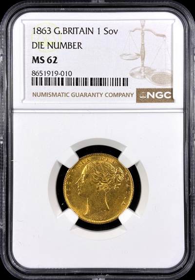 【雨安】【直播拍卖】【第0131期-评级币章】2026-04-04 周六 19:30 (金价1060, 银价18.08)  - [评级金铂] Great Britain [金币] 英国 1镑 1863年 维多利亚  NGC-MS62
