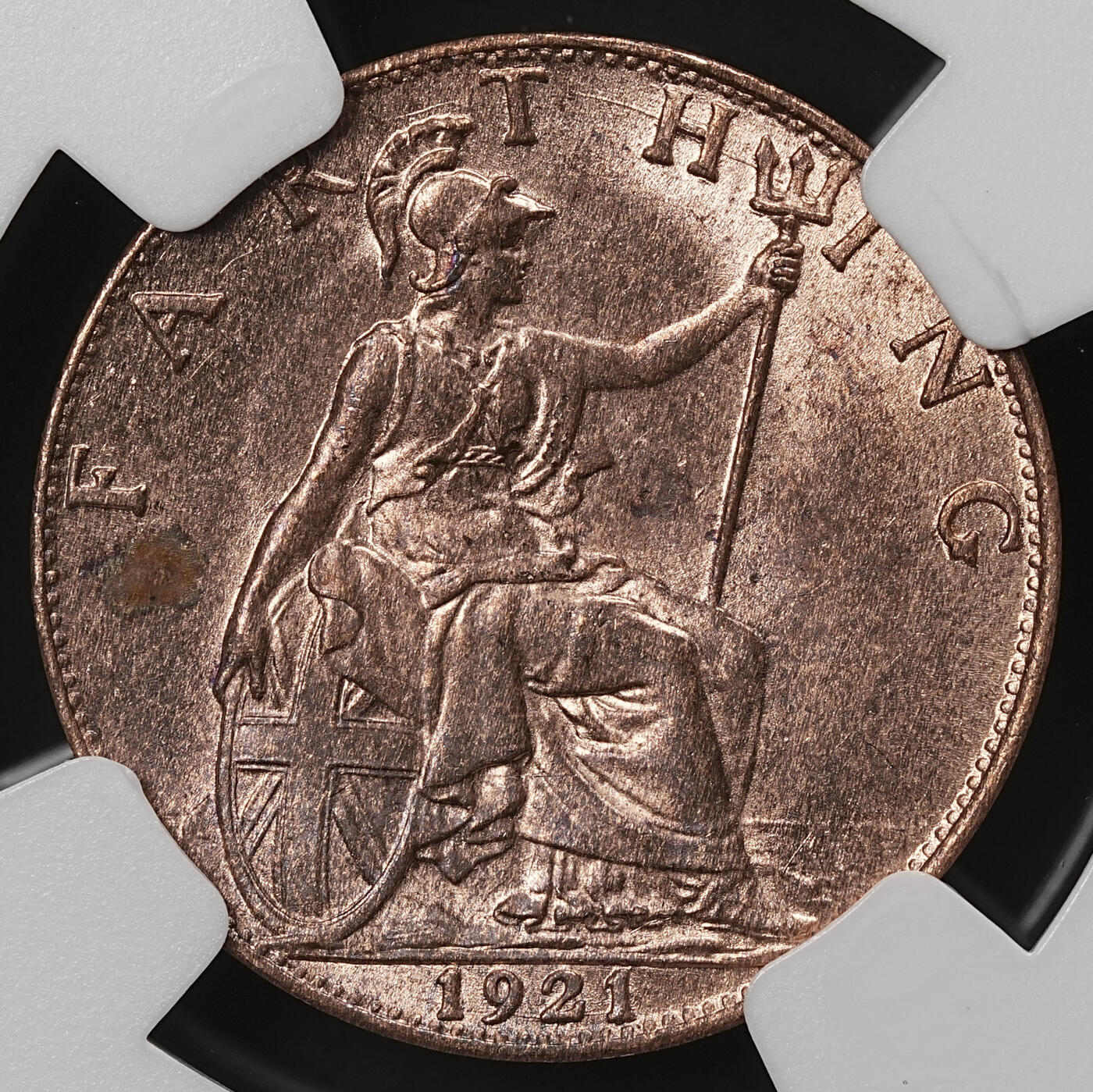 修遠堂世界钱币第110期 NGC MS63RB 1921年英国1法新铜币