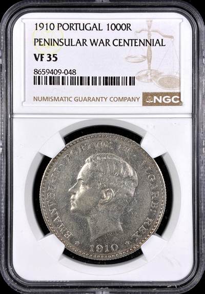 【雨安】【直播拍卖】【第0131期-评级币章】2026-04-04 周六 19:30 (金价1060, 银价18.08)  - [评级欧洲] Portugal 葡萄牙 1000瑞斯 KM#0558 1910年  NGC-VF35