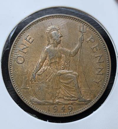 外国优质银币克朗币纪念章，每周六晚九点倒数截拍，满百包邮可寄存，持续收拍 - 英国乔治六世1949年1 便士铜币，正面为乔治六世像，背面是不列颠女神坐像，是二战后英国重建时期的经典流通辅币，见证了帝国走向衰落的历史节点。