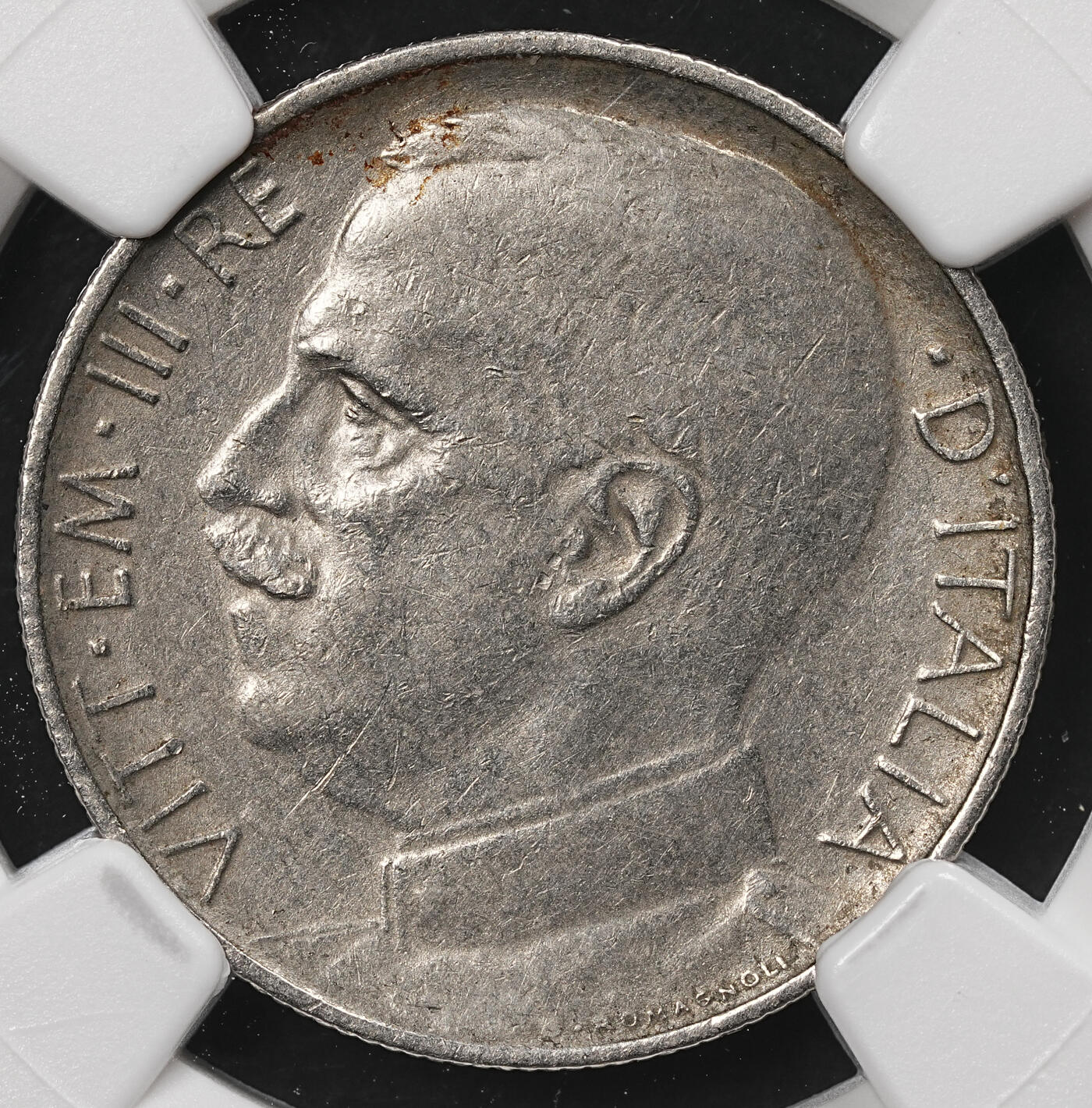 修遠堂世界钱币第110期 NGC AU50 1925年意大利50分，稀少齿边版