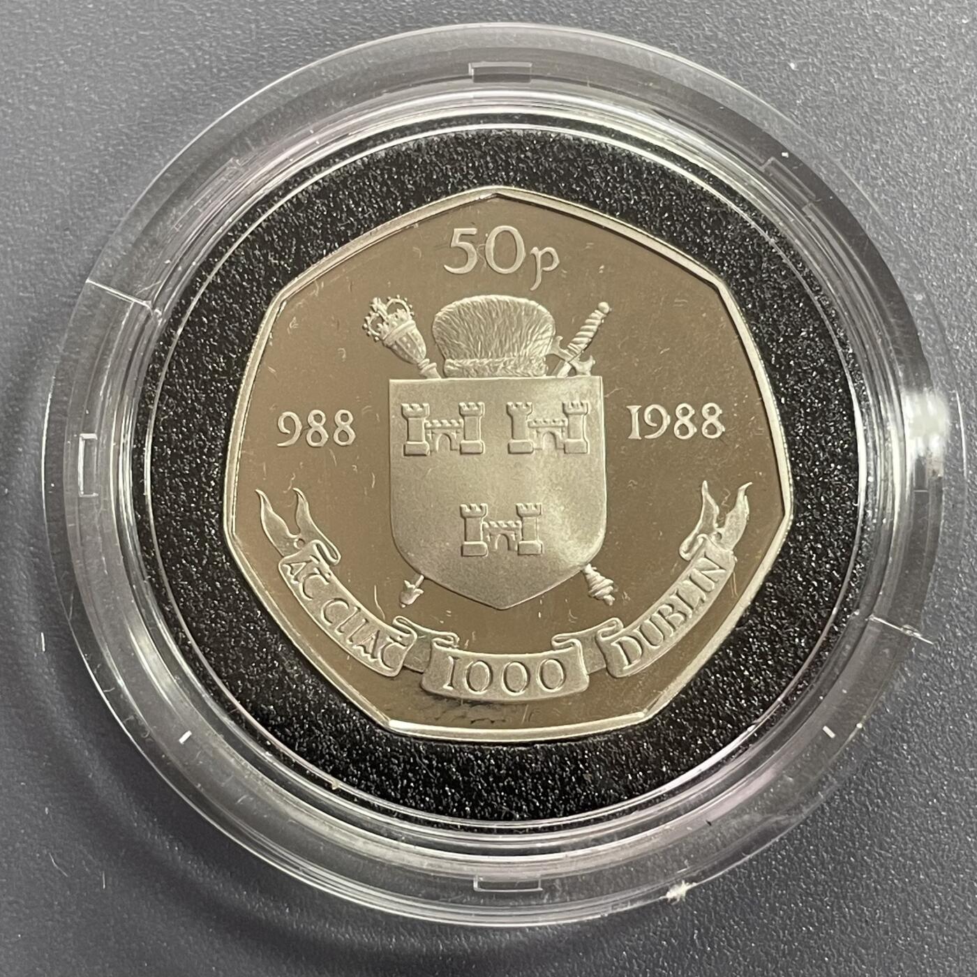 回流0406 原盒爱尔兰1988年都柏林建城1000周年50便士proof精制纪念币 发行量5万枚