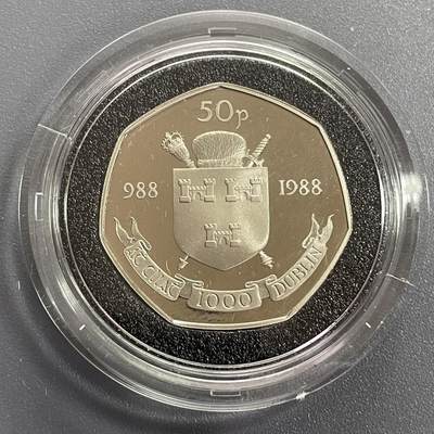 回流0406 - 原盒爱尔兰1988年都柏林建城1000周年50便士proof精制纪念币 发行量5万枚