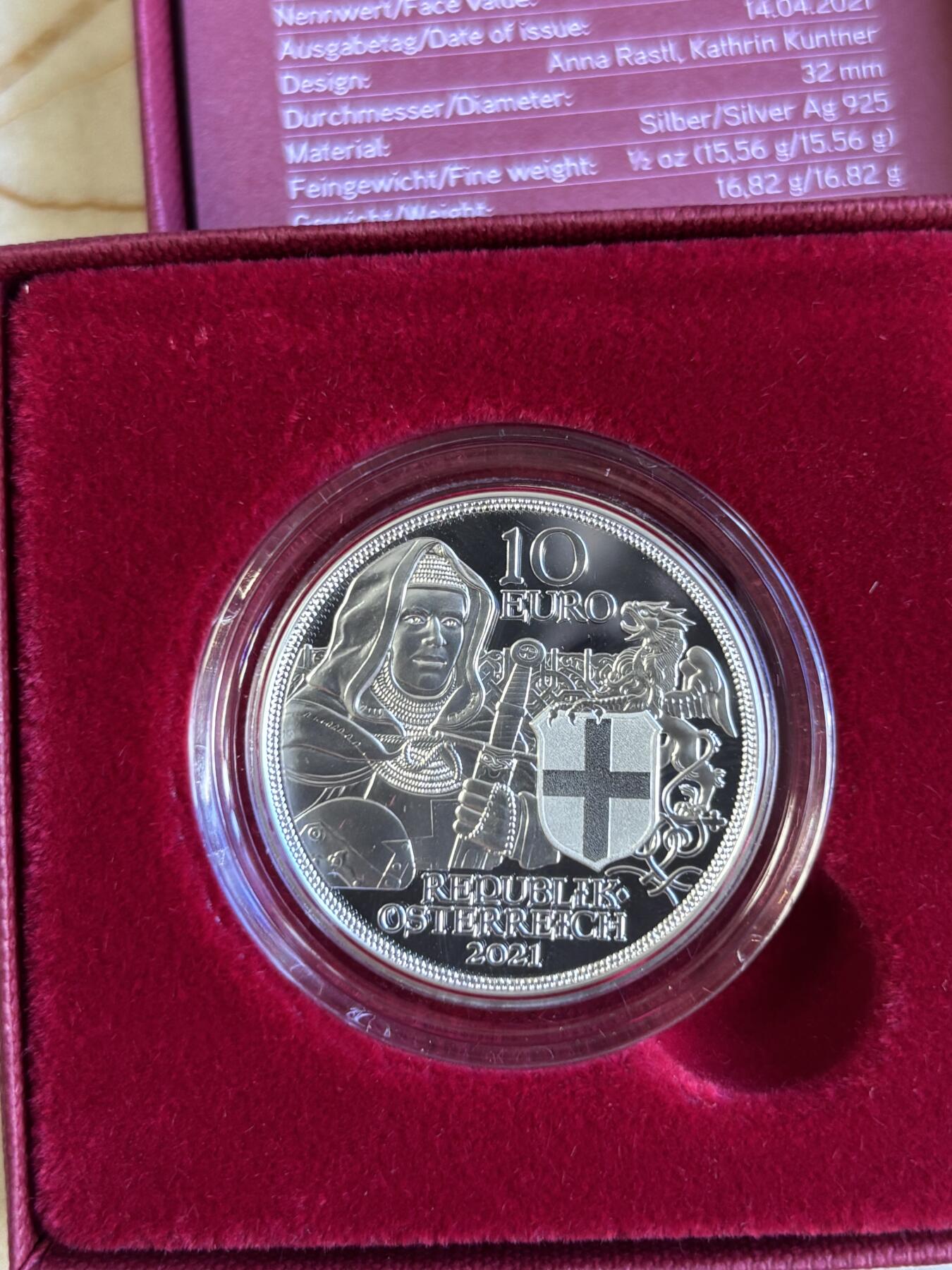 第196期拍卖 奥地利2021年骑士传说系列5兄弟友情精制纪念银币，925银，16.82克，发行30000枚