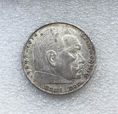 世界钱币专场拍卖 每周二开拍 - 1938年德国兴登堡万字5马克银币