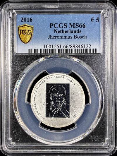 【雨安】【直播拍卖】【第0131期-评级币章】2026-04-04 周六 19:30 (金价1060, 银价18.08)  - [评级欧元] Netherlands 欧元 荷兰 5欧元 2016年 画家耶罗尼米斯·博斯  PCGS-MS66