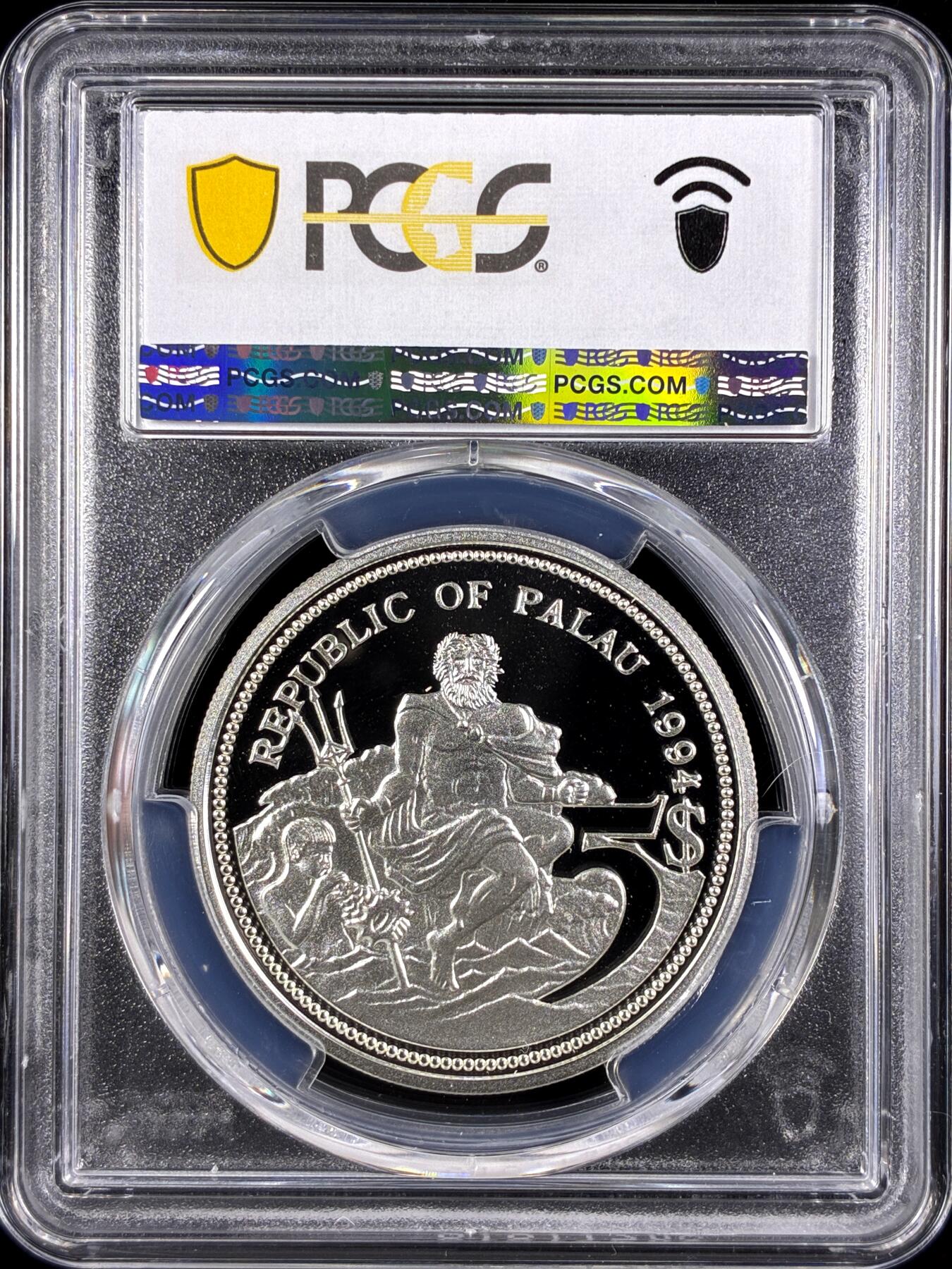 【雨安】【直播拍卖】【第0131期-评级币章】2026-04-04 周六 19:30 (金价1060, 银价18.08)  [评级现代] Palau 帕劳 5元 1994年 海洋景观 PCGS-PR69DCAM 精制币