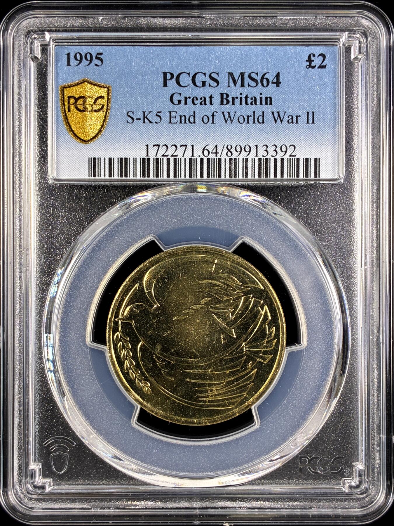 【雨安】【直播拍卖】【第0131期-评级币章】2026-04-04 周六 19:30 (金价1060, 银价18.08)  [评级现代] Great Britain 英国 2镑 1995年 二战胜利50周年.和平鸽  PCGS-MS64