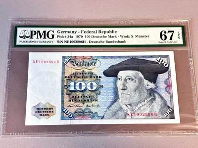 【Blue Auction】世界纸币精拍第804期——18级TOP拍卖/信誉/品质/专业/高效💫 - 【p34a 无47】德国 1970年100马克 明斯特 PMG67EPQ 