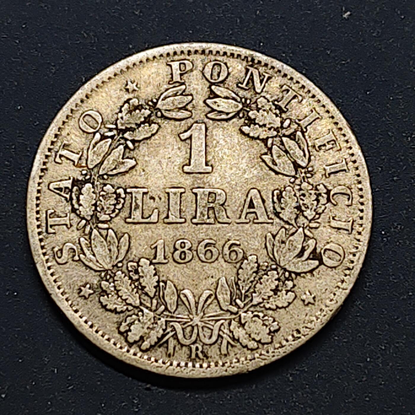 【全场包邮】纯粹捡漏拍518场 梵蒂冈教皇国1866年庇护九世1里拉银币【24毫米5克83.5%】