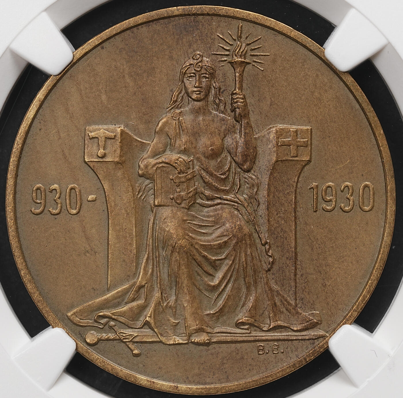 修遠堂世界钱币第110期 NGC MS64 1930年冰岛阿尔庭议会千年2克朗纪念币