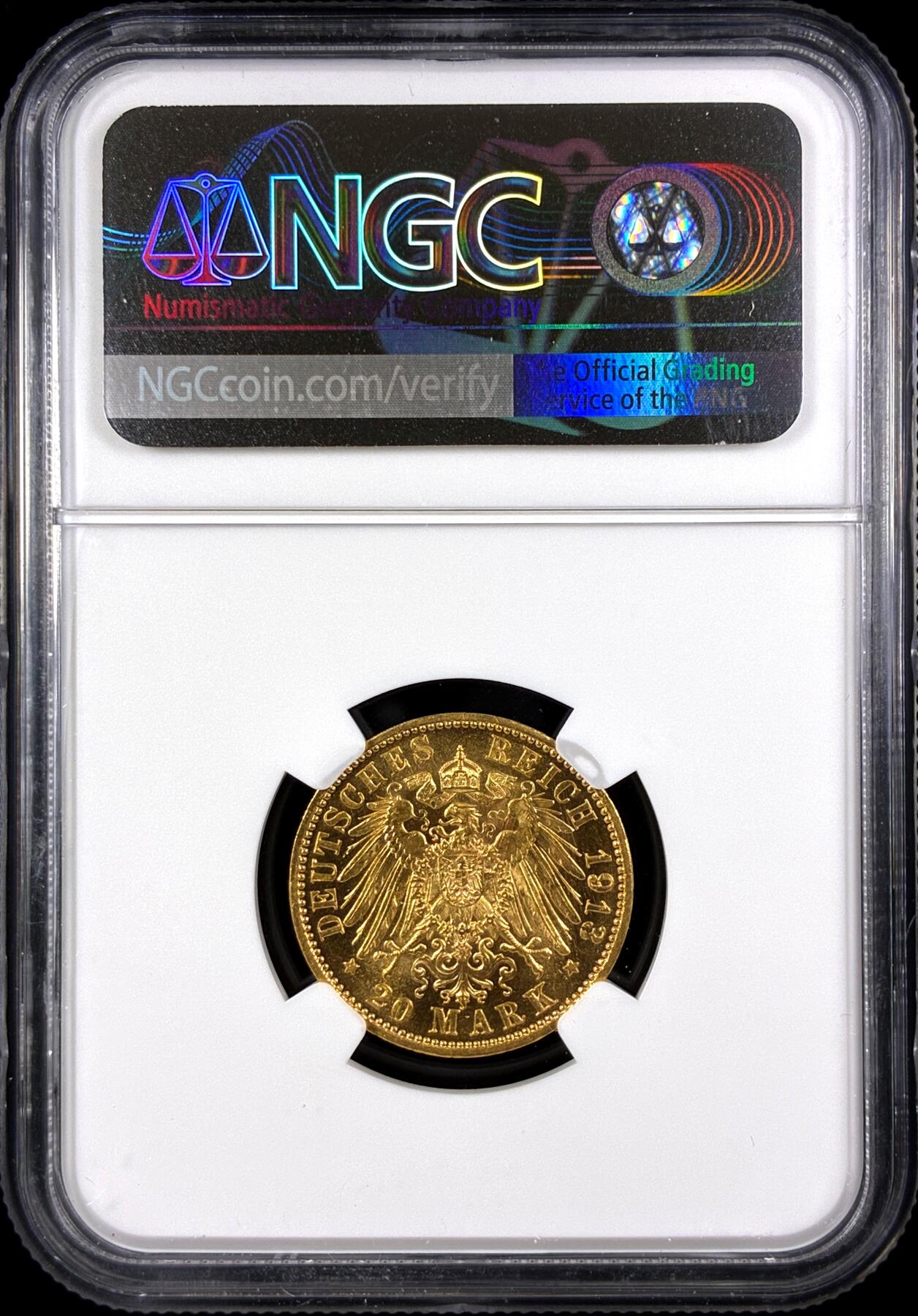 【雨安】【直播拍卖】【第0131期-评级币章】2026-04-04 周六 19:30 (金价1060, 银价18.08)  [评级金铂] Germany [金币] 德国 帝国 J.268 Saxony萨克森 20马克 ((1905-1914) 奥古斯特三世 1913年  NGC-MS63