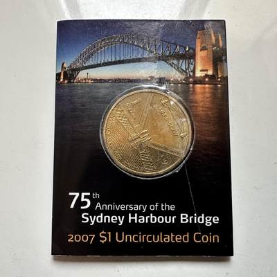 🌹外币初藏🌹🐯2026年第37场   每周二四六晚8️⃣点 接代拍 - 澳大利亚 2007年 悉尼海港大桥建成75周年 M厂版 1元纪念币 原装卡 墨尔本造币厂 币面有划伤